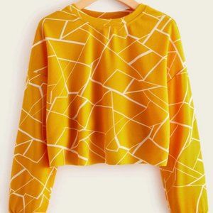 Geo Print Yellow & White Drop Shoulder Pullover